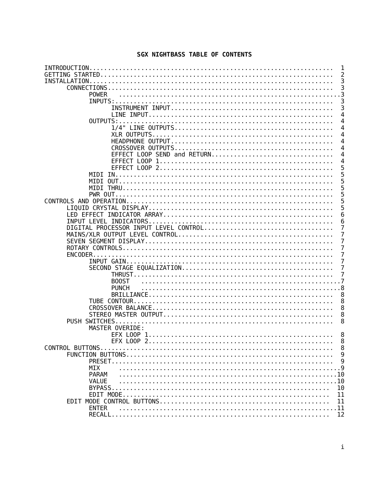 Applied Research and Technology (ART) SGX Nightbass Owner's Manual