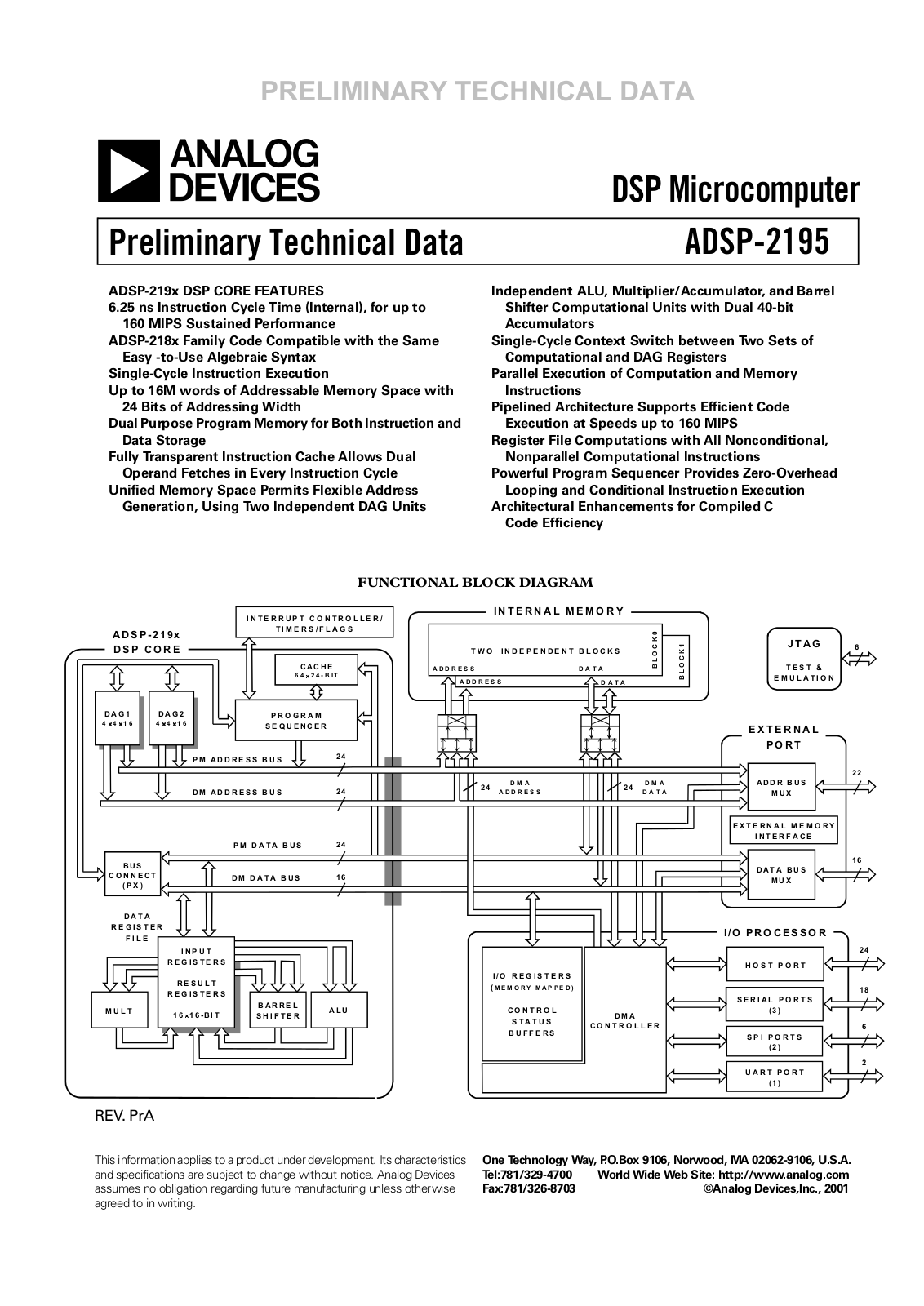 Analog Devices ADSP-2195MKCA-160, ADSP-2195MBST-140, ADSP-2195MKST-160 Datasheet