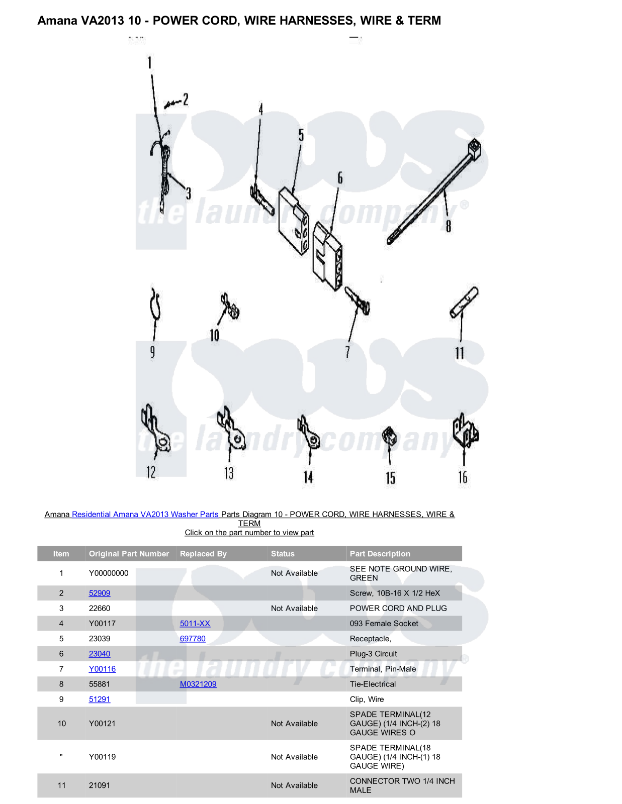 Amana VA2013 Parts Diagram