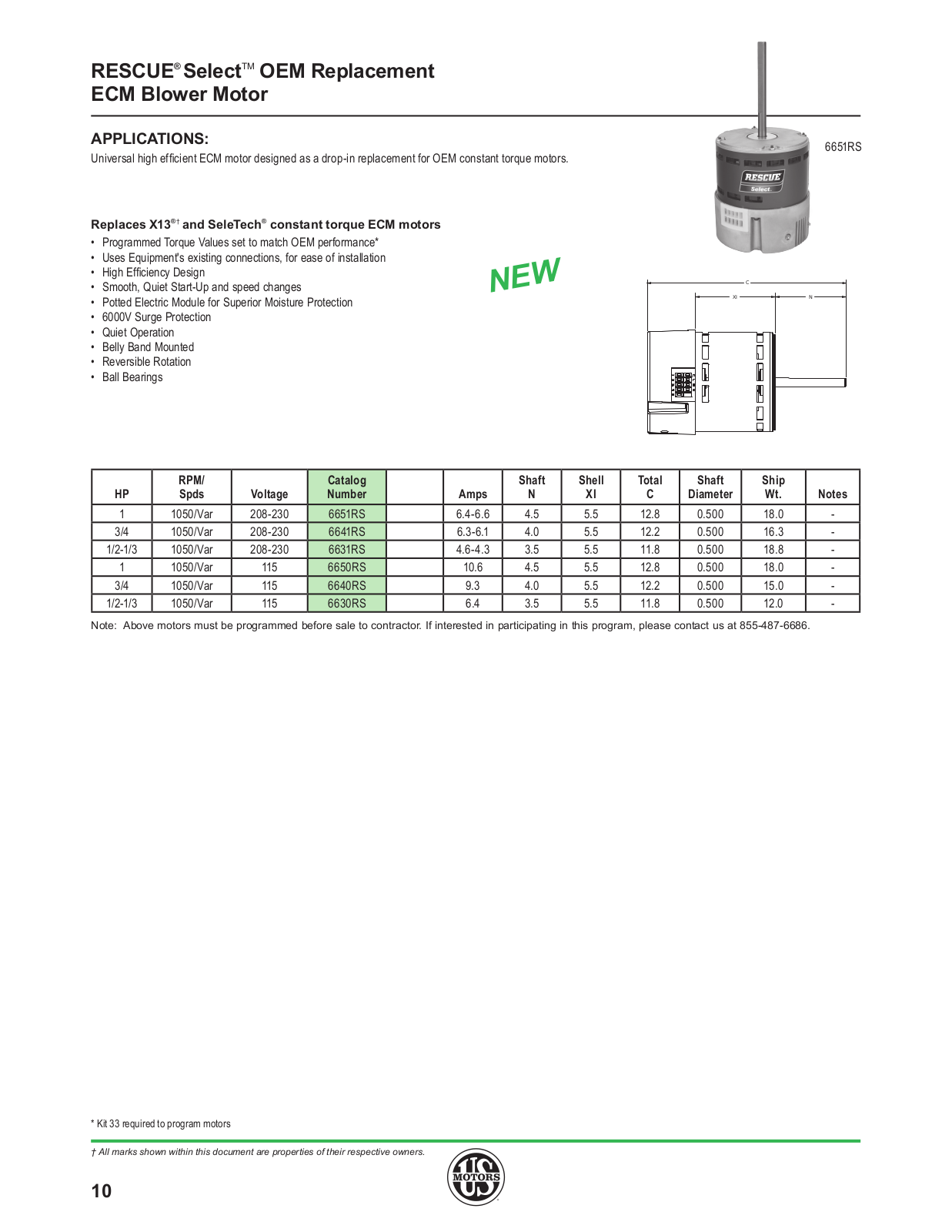 US Motors RESCUE® SelectTM OEM Replacement ECM Blower Motor Catalog Page