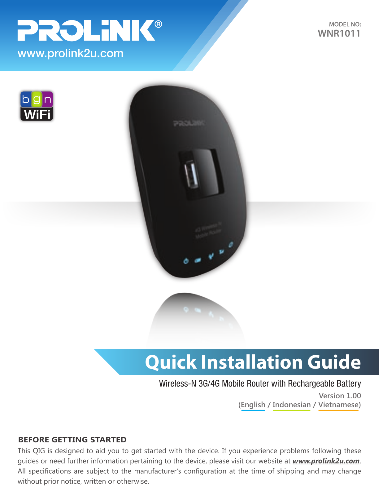 PROLiNK WNR1011 Quick Install Guide