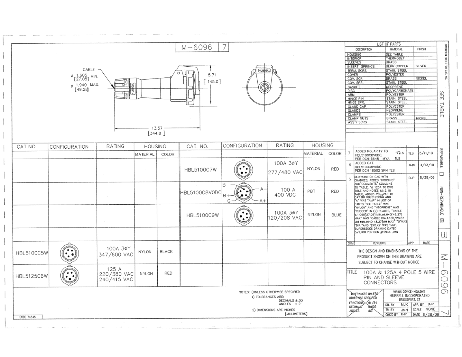 Hubbell HBL5100C5W Reference Drawing