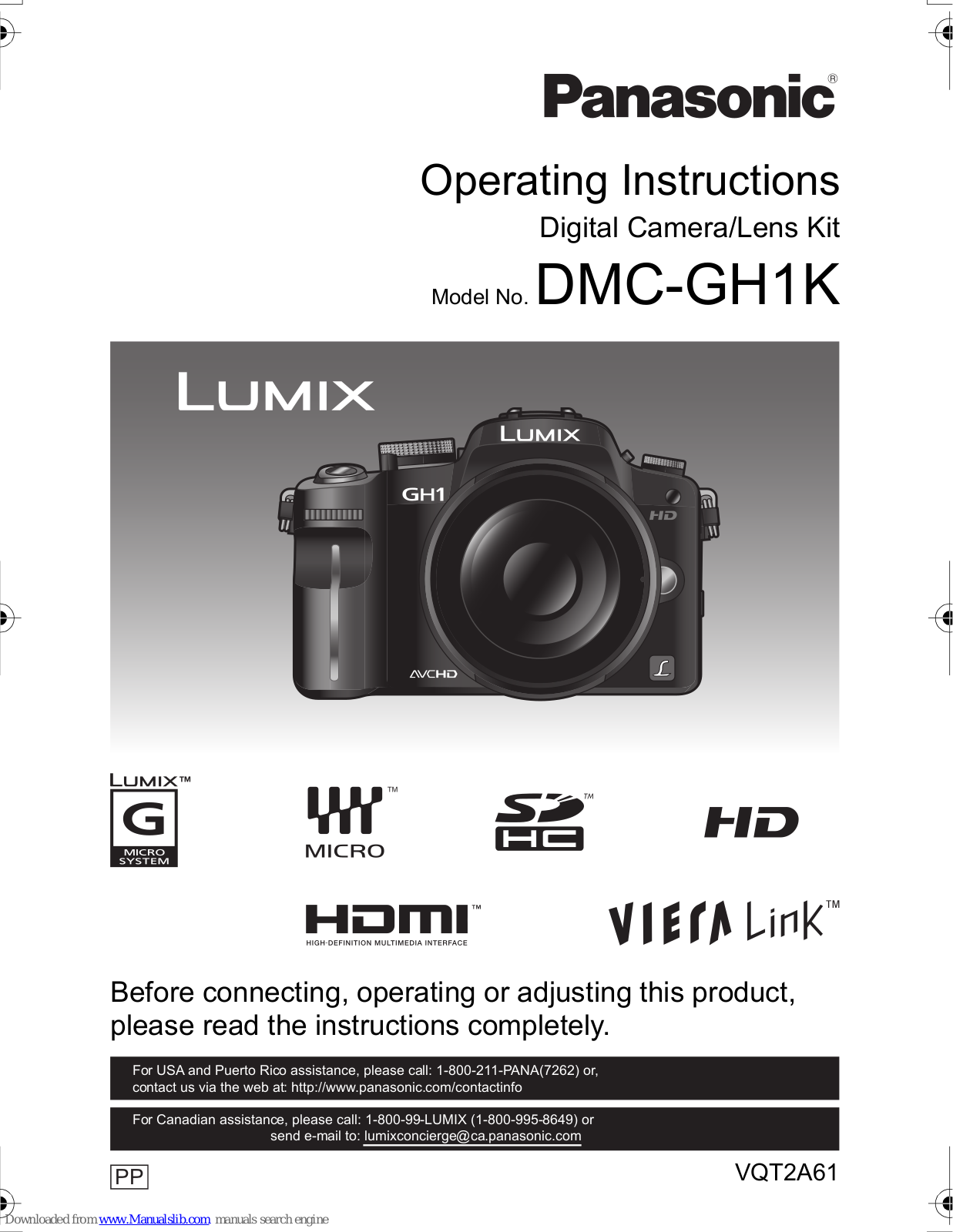 Panasonic Lumix DMC-GH1K Operating Instructions Manual