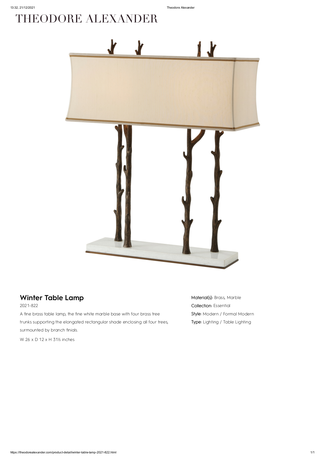 Theodore Alexander FPLJ1674 Specifications - ManualMachine.com