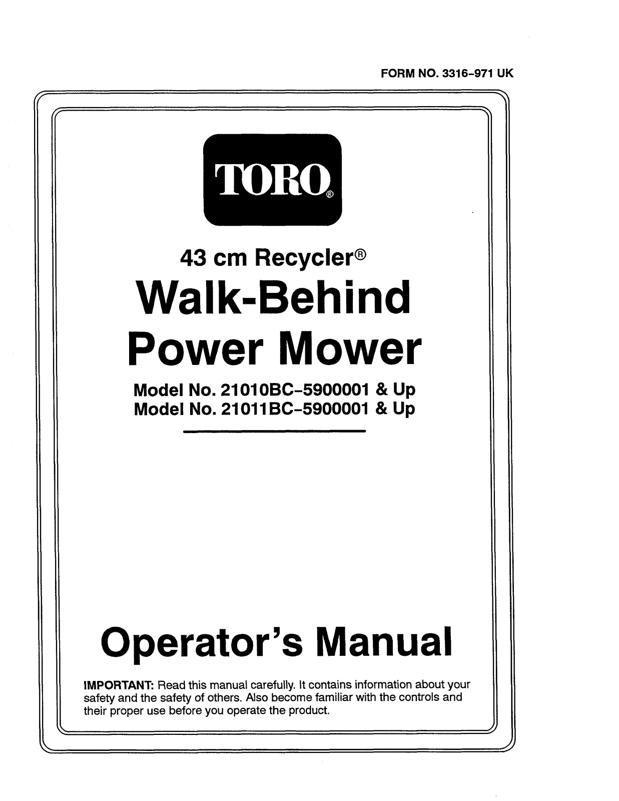 Toro 21010BC, 21011BC Operator's Manual