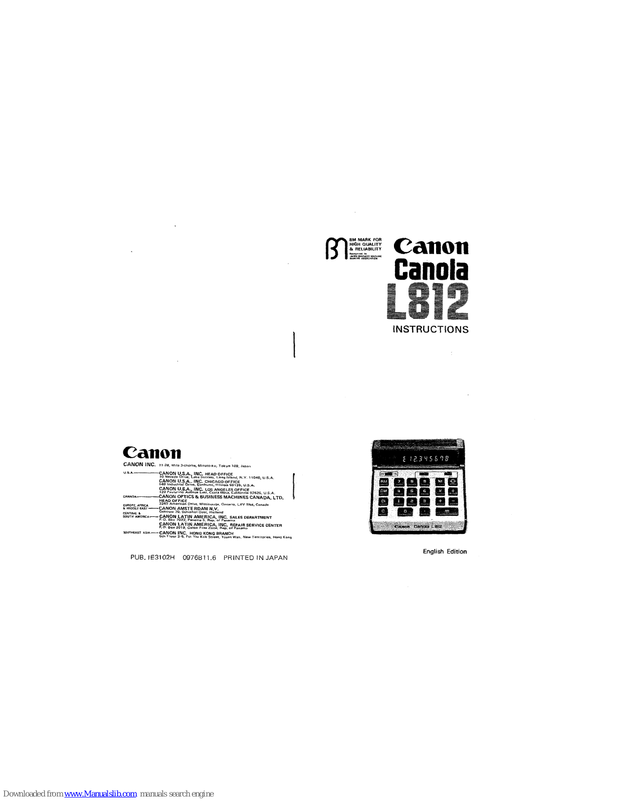 Canon Canola L812 Instructions Manual