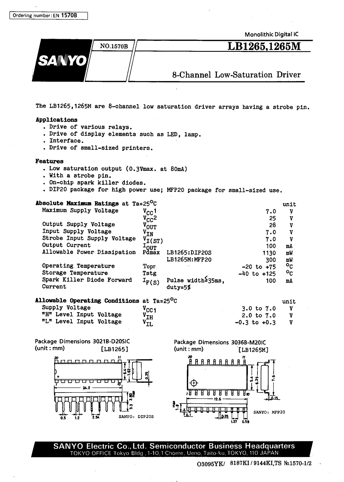 SANYO LB1265M, LB1265 Datasheet