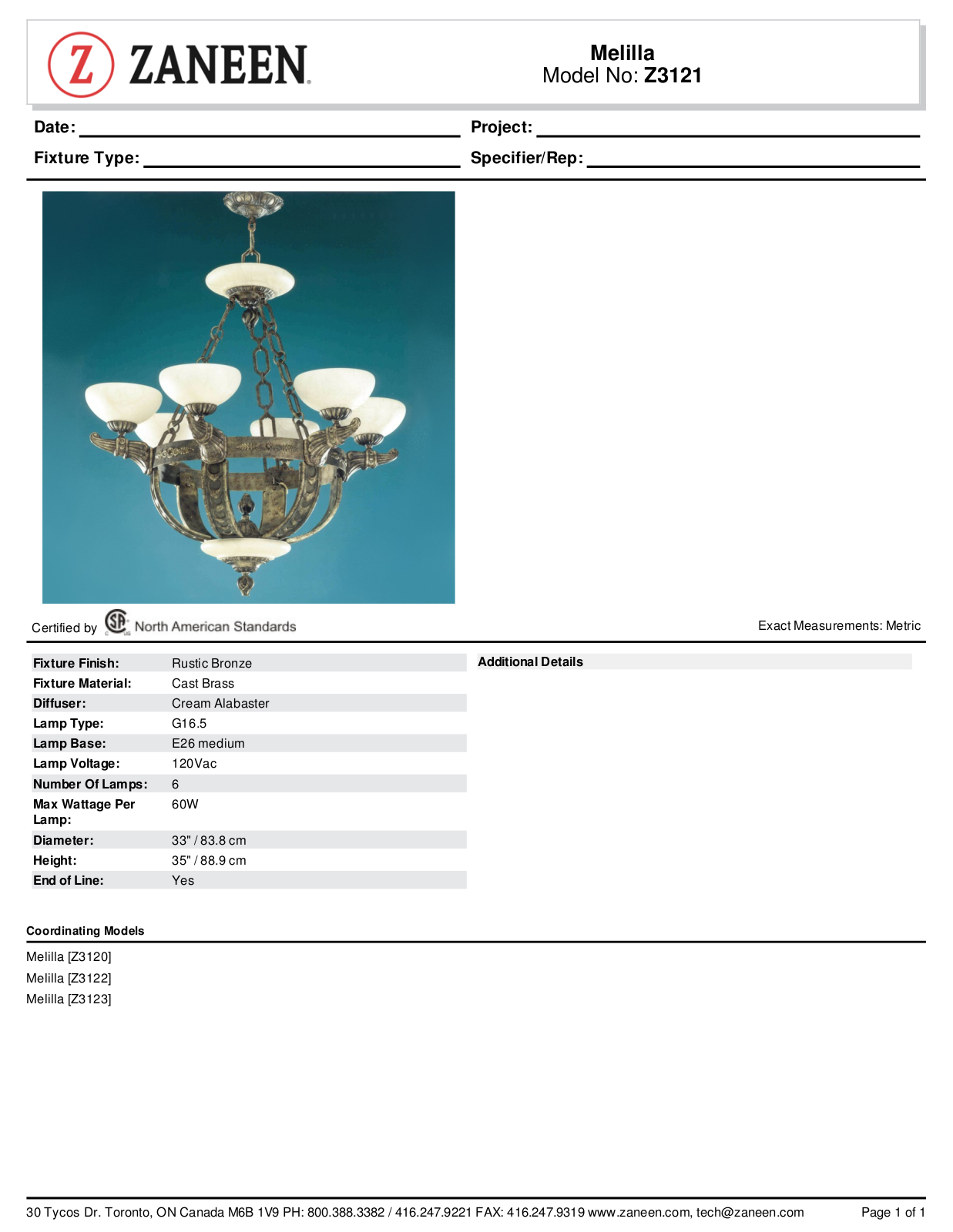 Zanin Lighting Inc. ZN1636 Specifications - ManualMachine.com
