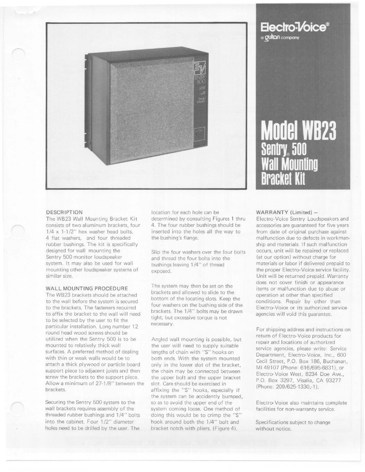 Electro-voice WB23 DATASHEET