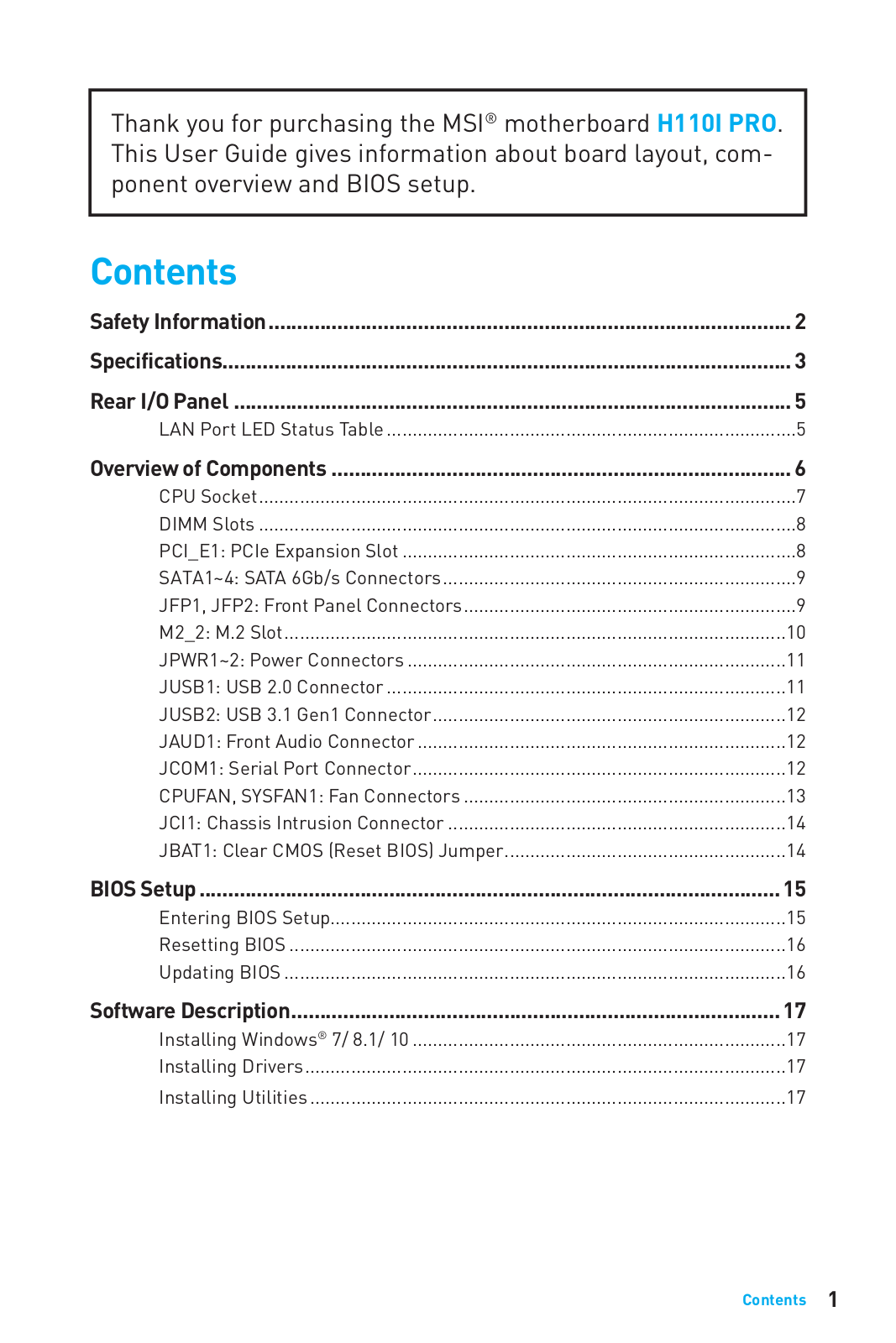 MSI H110I PRO User Manual