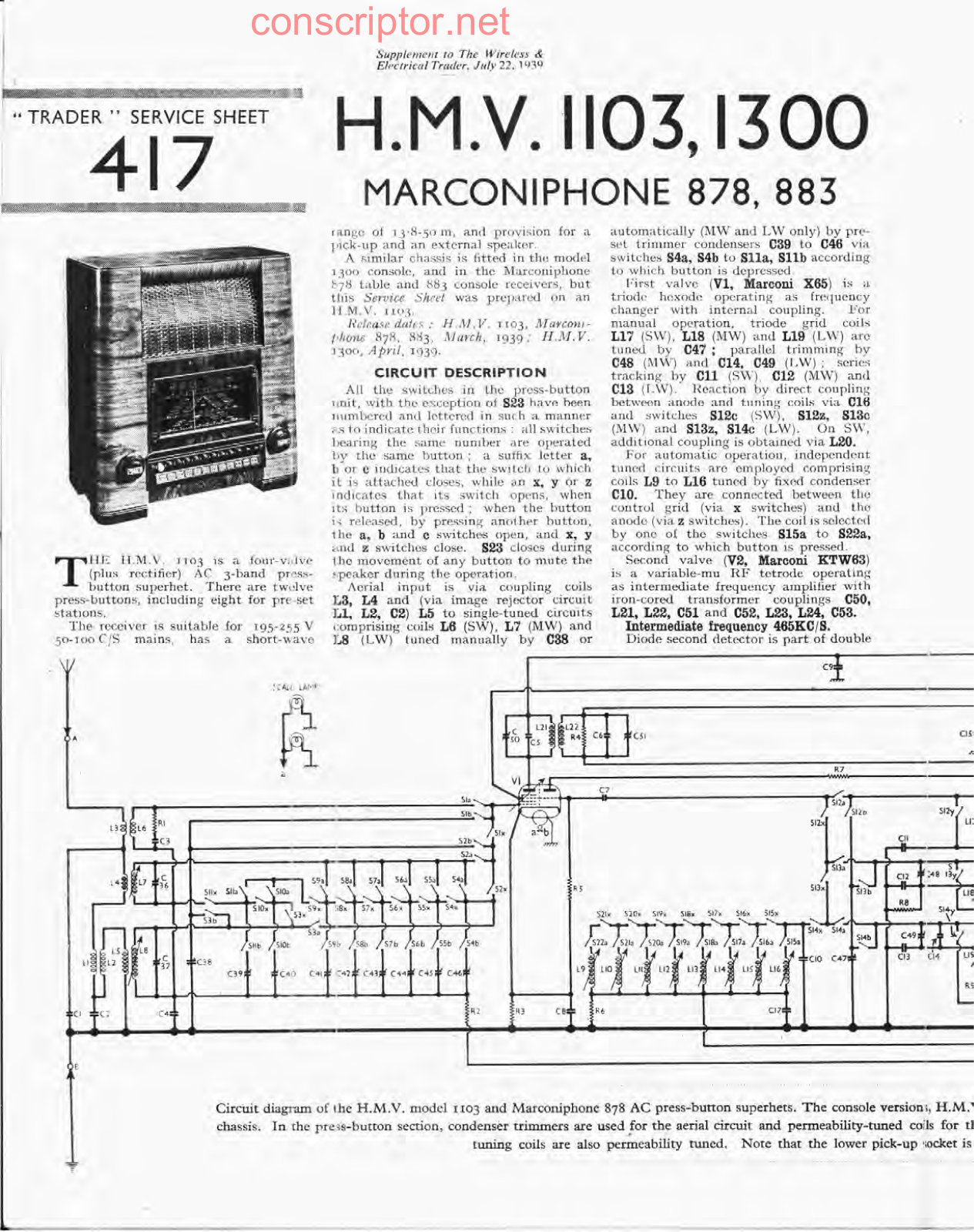 H.M.V. 1103, 1300 Service manual