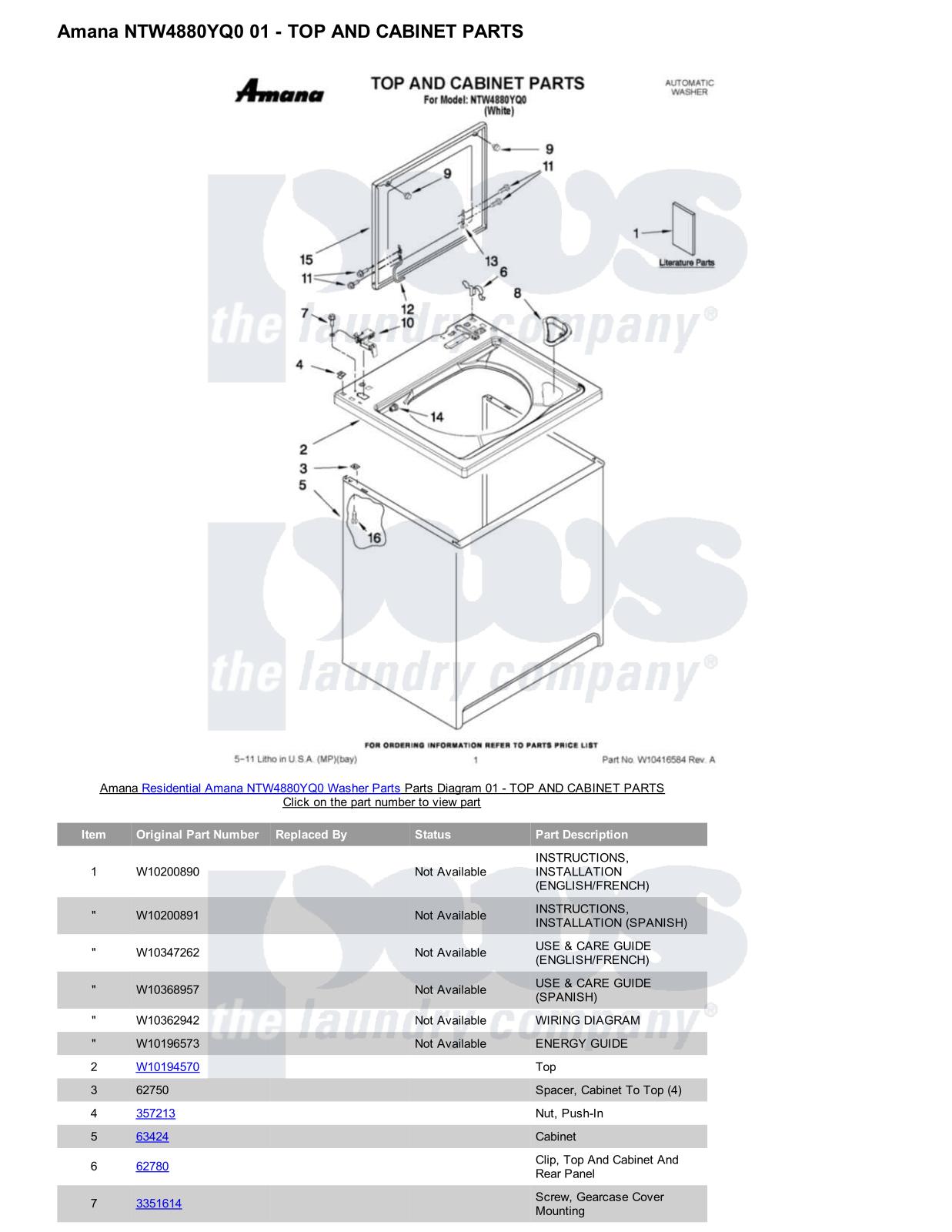 Amana NTW4880YQ0 Parts Diagram