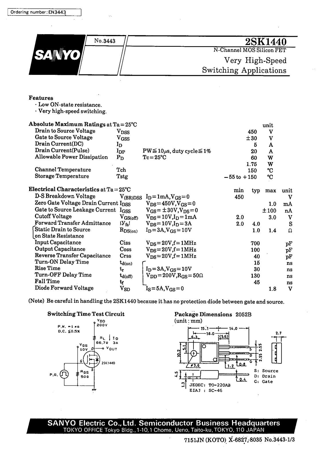 SANYO 2SK1440 Datasheet