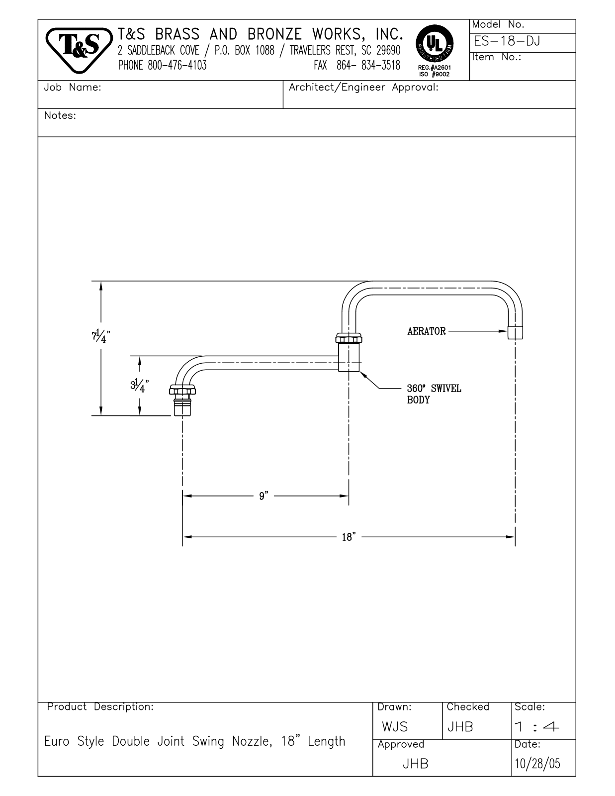 T&S Brass ES-18-DJ User Manual