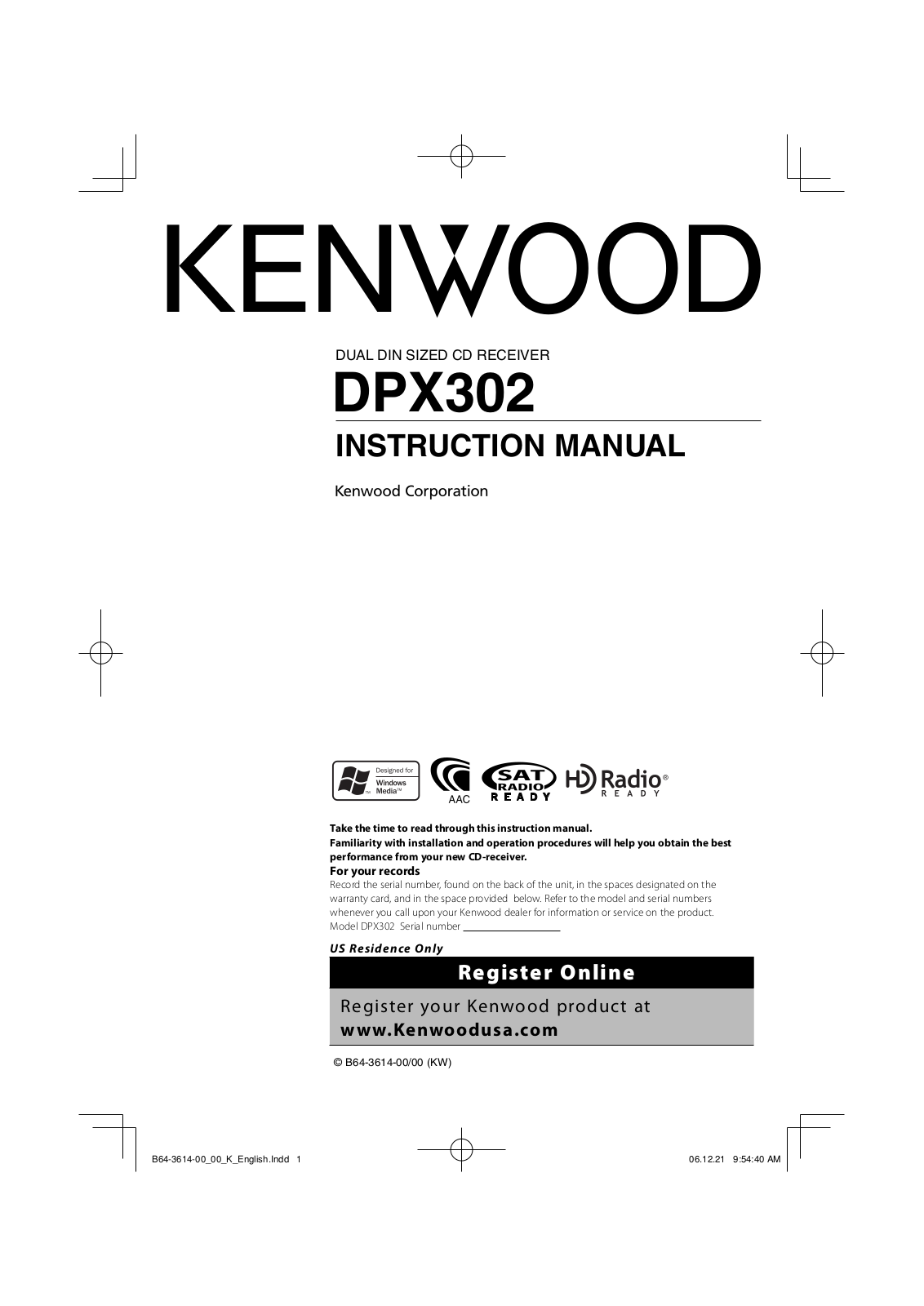 Kenwood DPX302 Owner's Manual