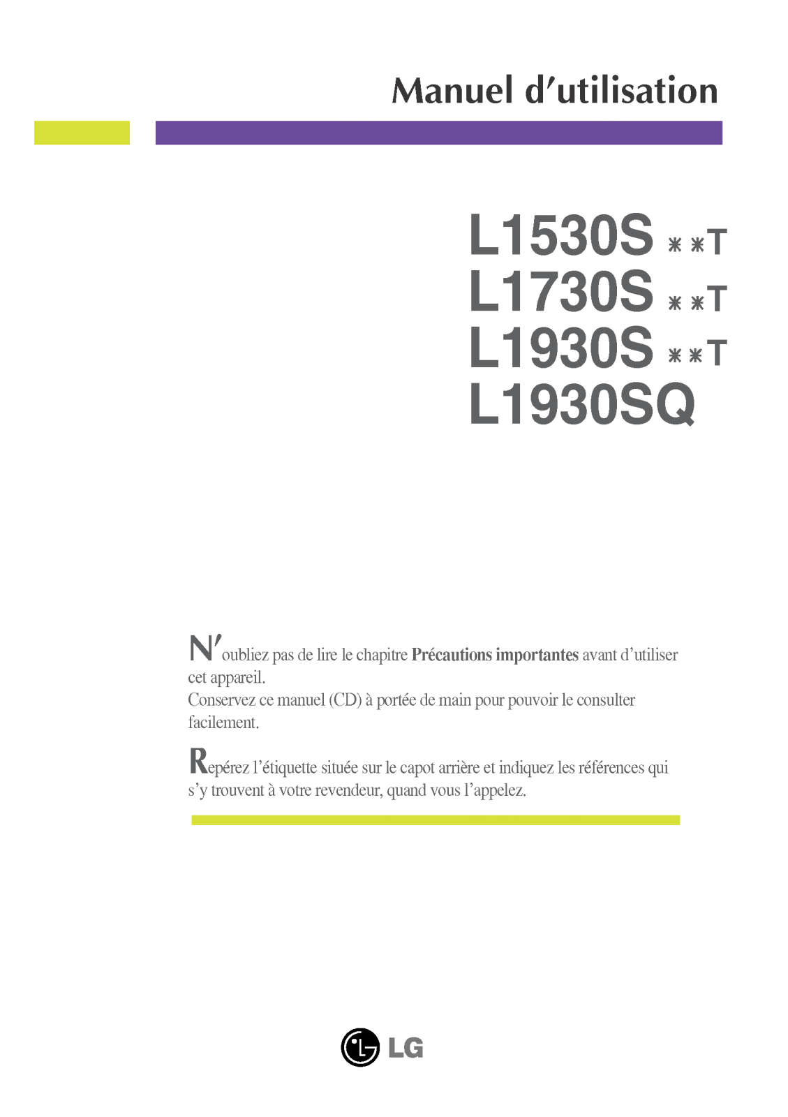 LG L1730SBNT User manual