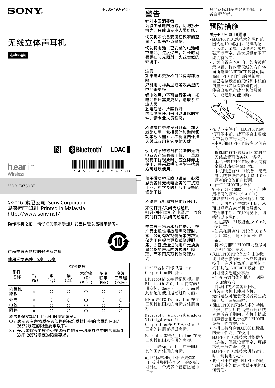 Sony MDR-EX750BT Users guide