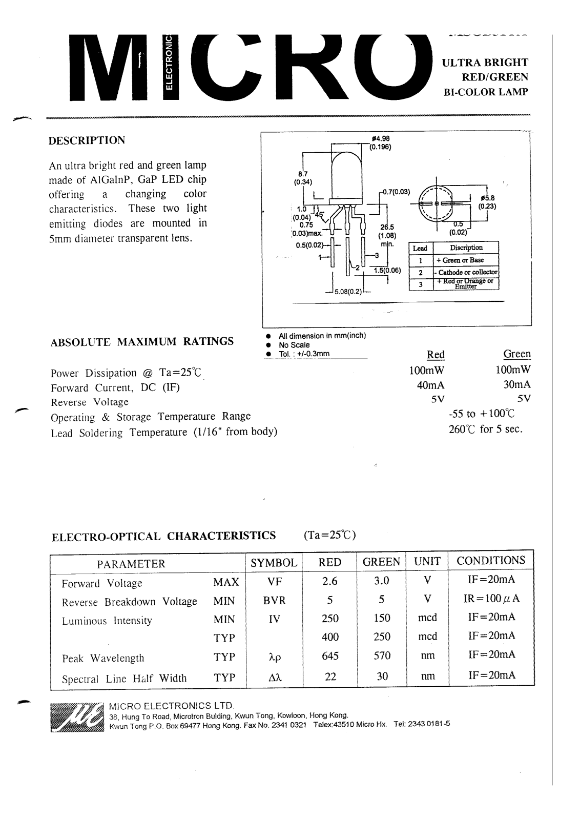 MICRO MSGB51TA Datasheet