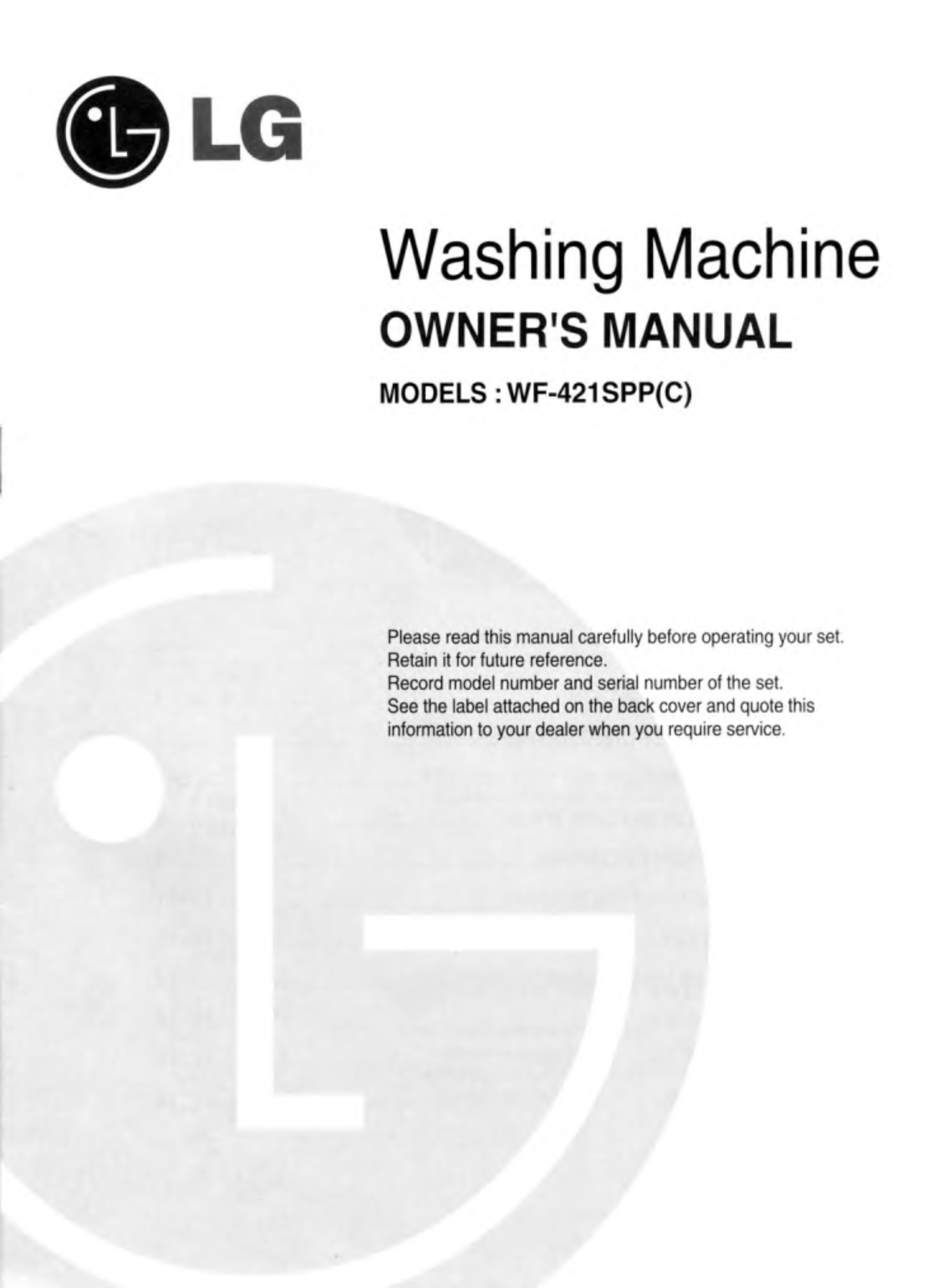 Lg WF-421SPC, WF-421SPP Owners Manual