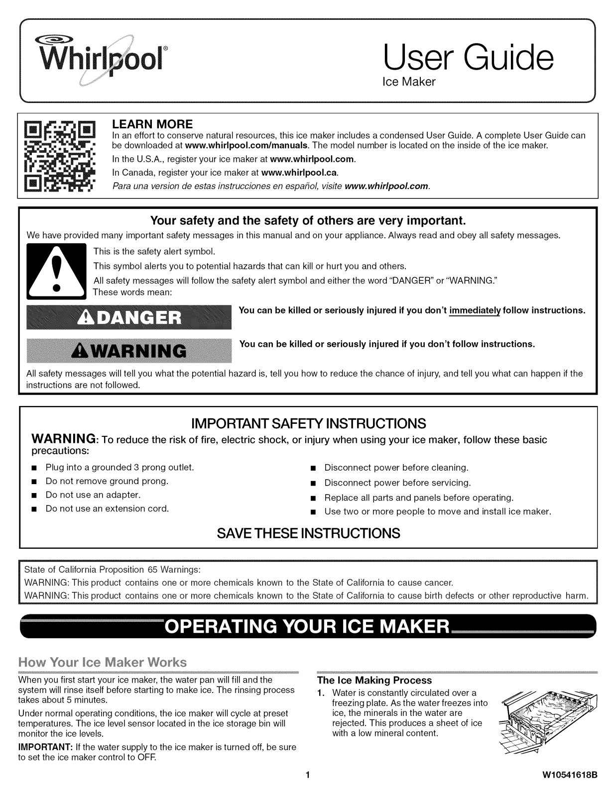 Whirlpool GI15PDXZS1, GI15NDXZQ1, GI15NDXZS2, GI15NDXZS1, GI15NDXZQ2 Owner’s Manual