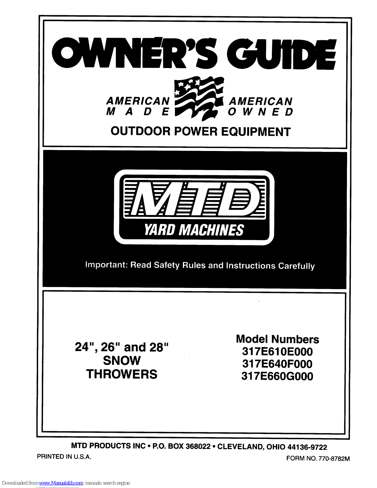 MTD 317E610E000, 317E640F000, 317E660G000 Owner's Manual