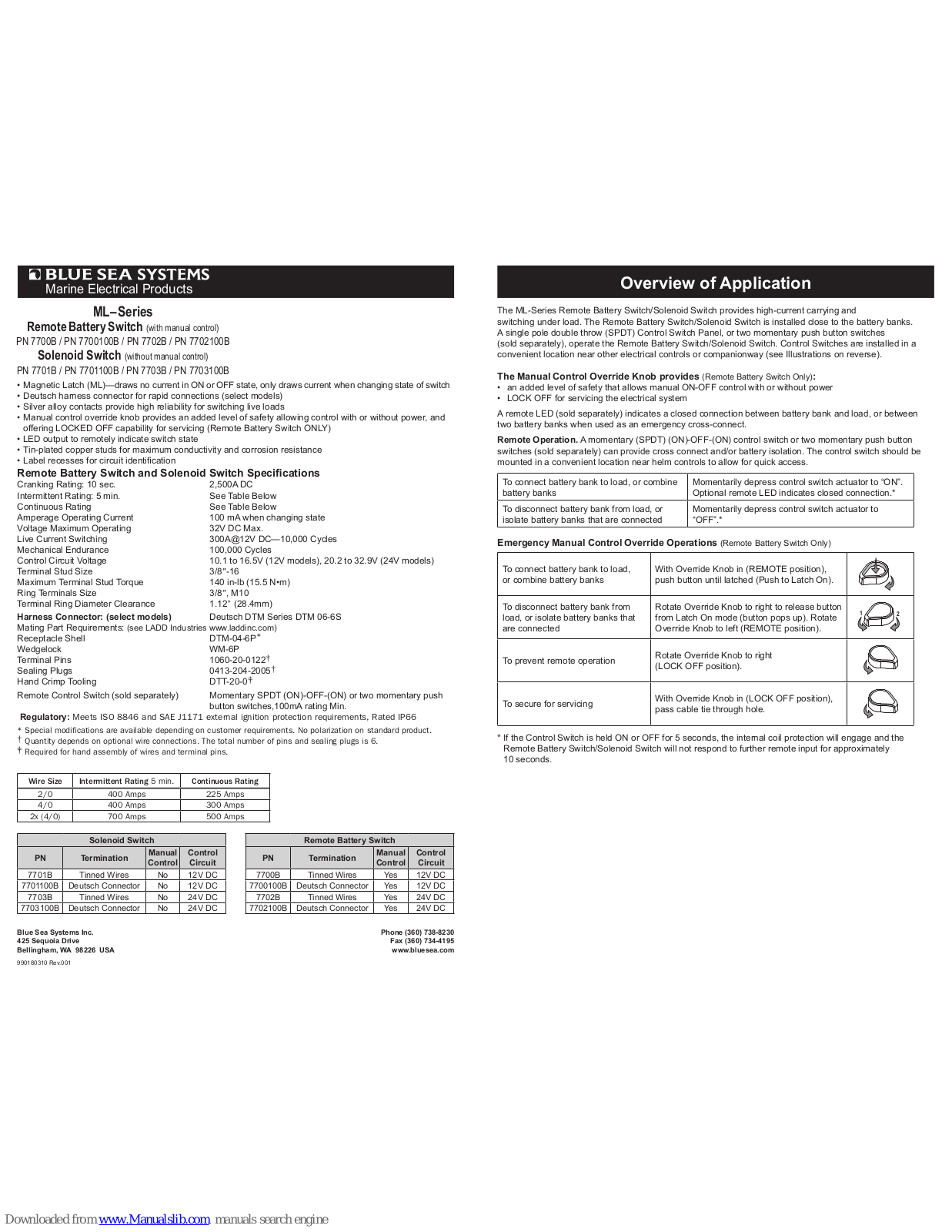 Blue Sea Systems 7700B, 7700100B, 7702B, 7702100B, 7701B User Manual