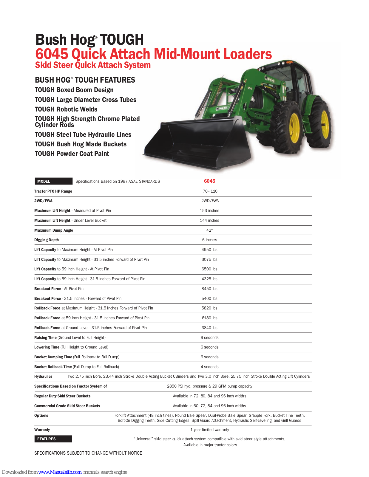 Bush Hog TOUGH 6045 Specifications - ManualMachine.com
