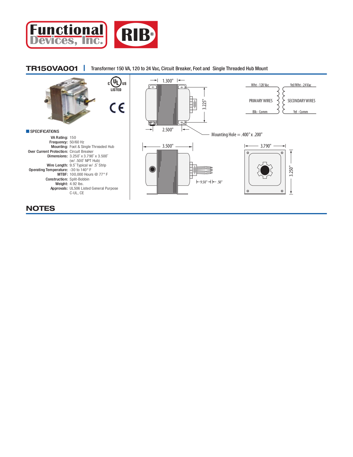 Schneider Electric TR150VA001 Data Sheet