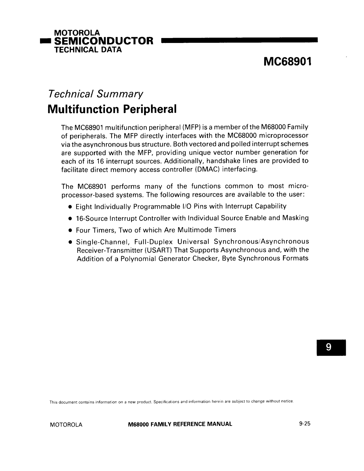 Motorola MC68901 Datasheet