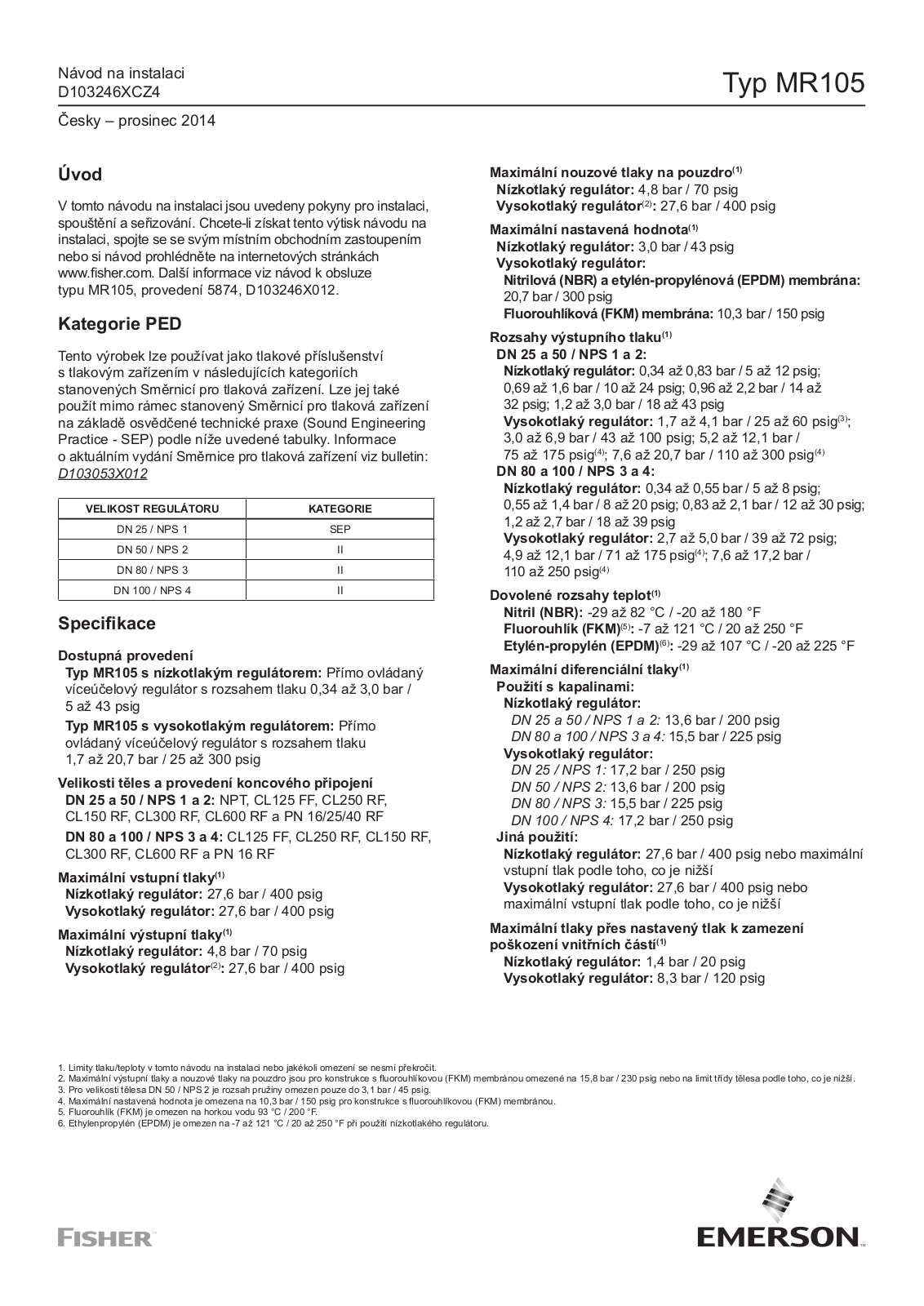 Fisher MR105 Direct-Operated Pressure Reducing Regulators Installation Guide Manuals & Guides
