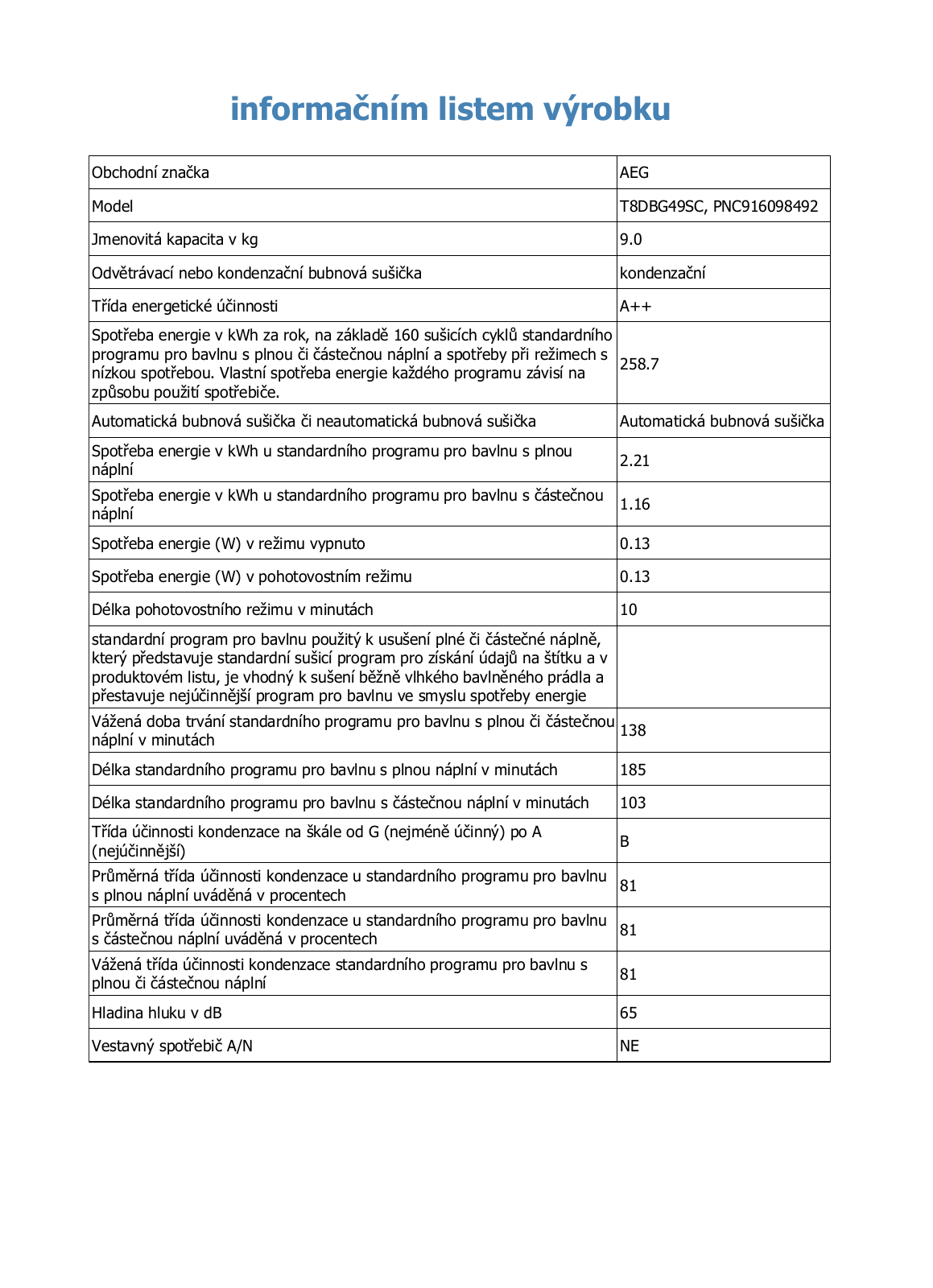 AEG T8DBG49SC User Manual