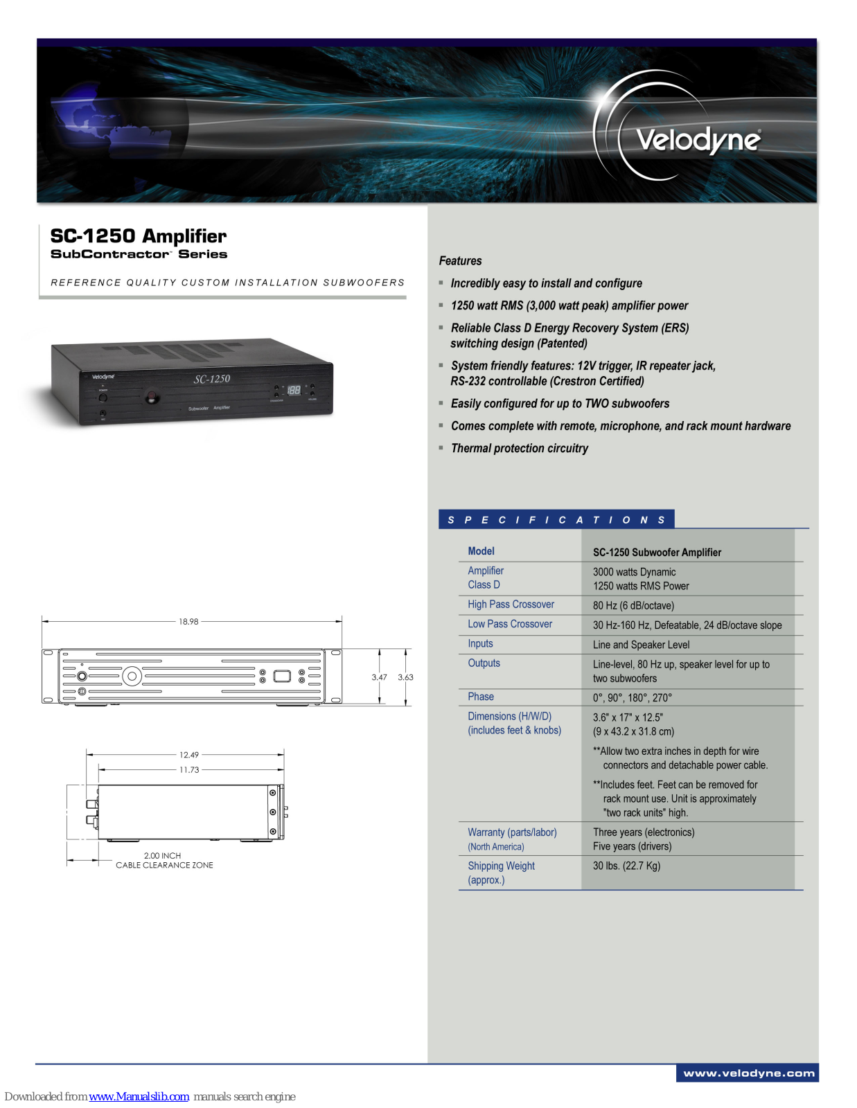 Velodyne SubContractor SC-1250 Datasheet