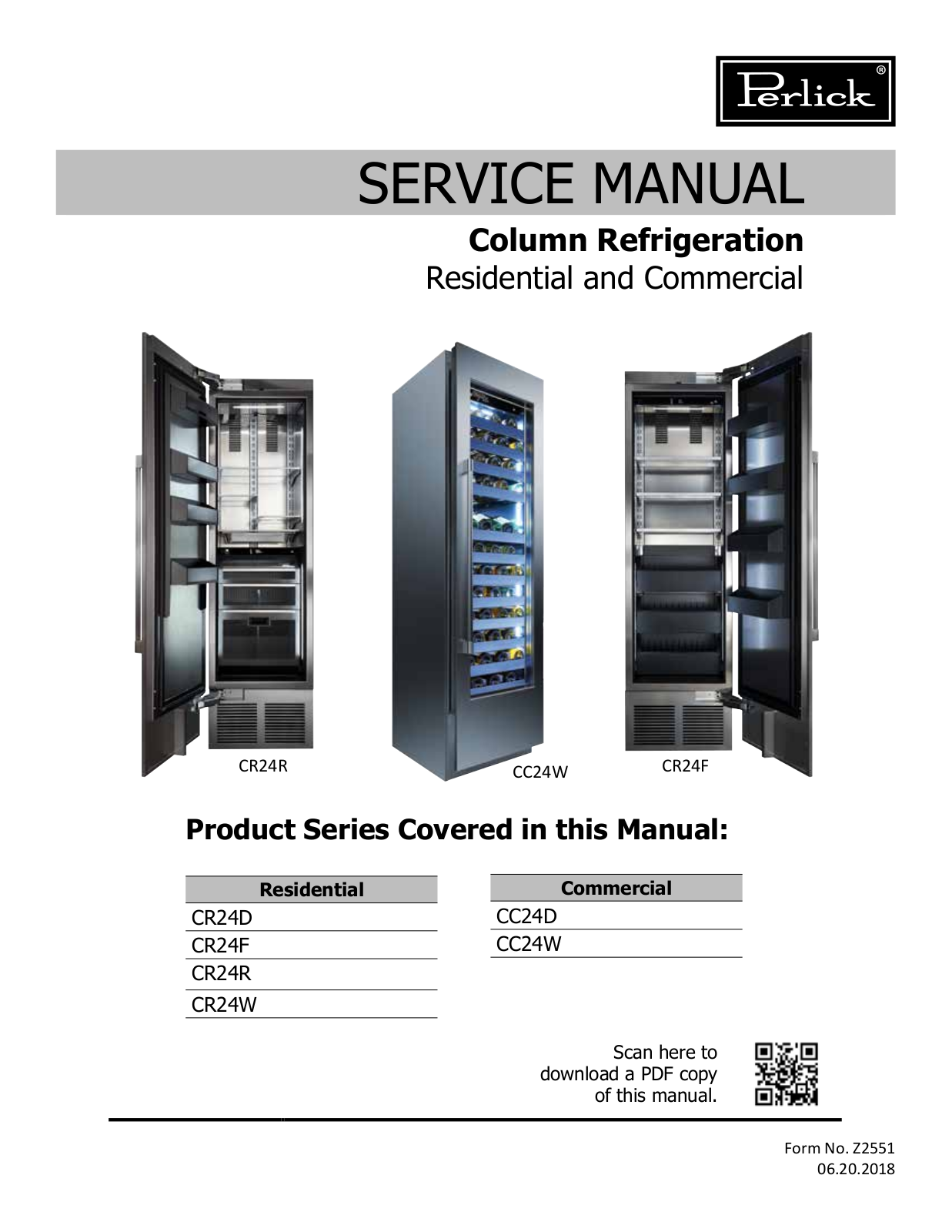 Perlick CR24D, CR24W, CR24F, CR24R, CC24D Service Manual