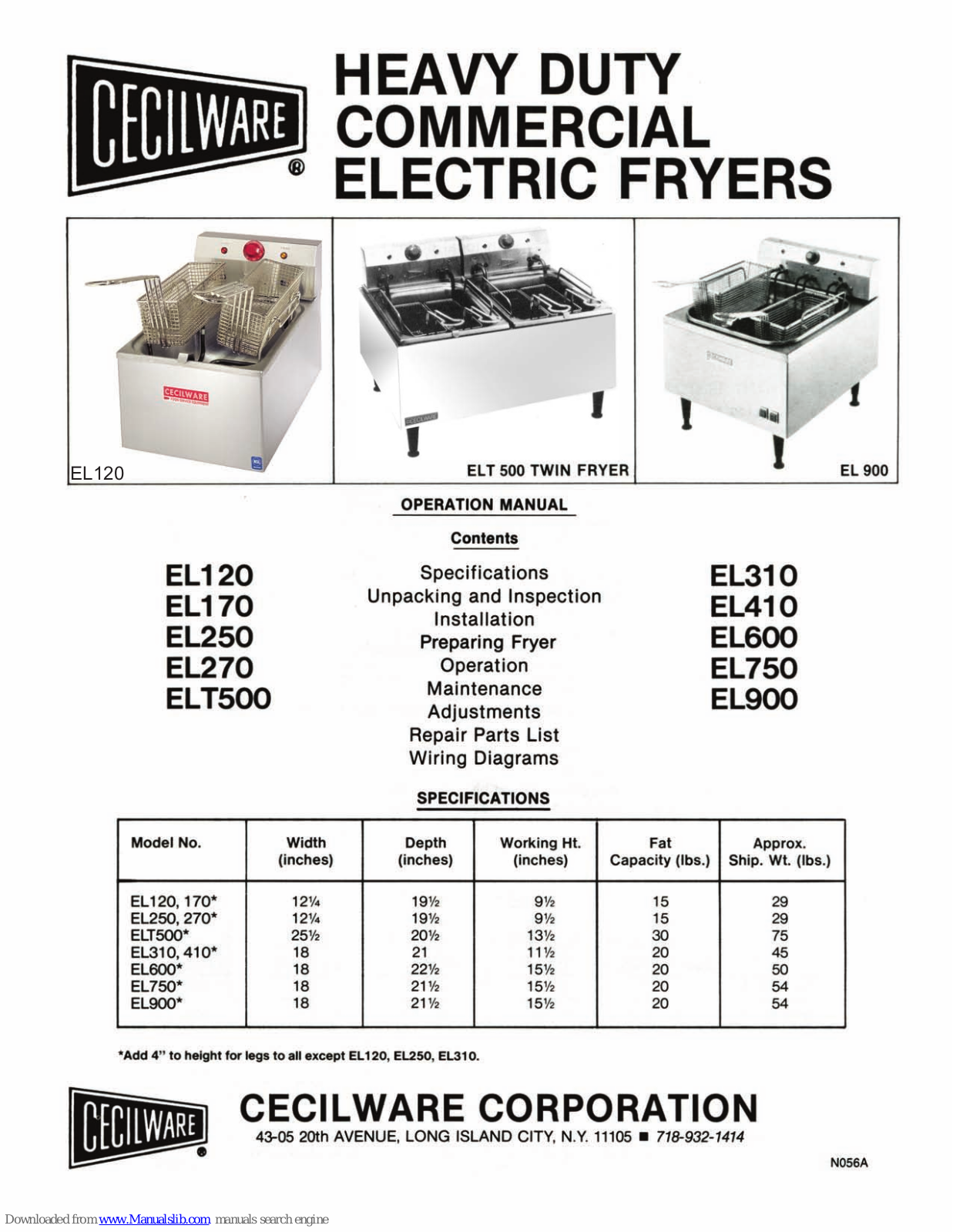 Cecilware EL170, EL250, EL270, EL310, EL410 Operation Manual