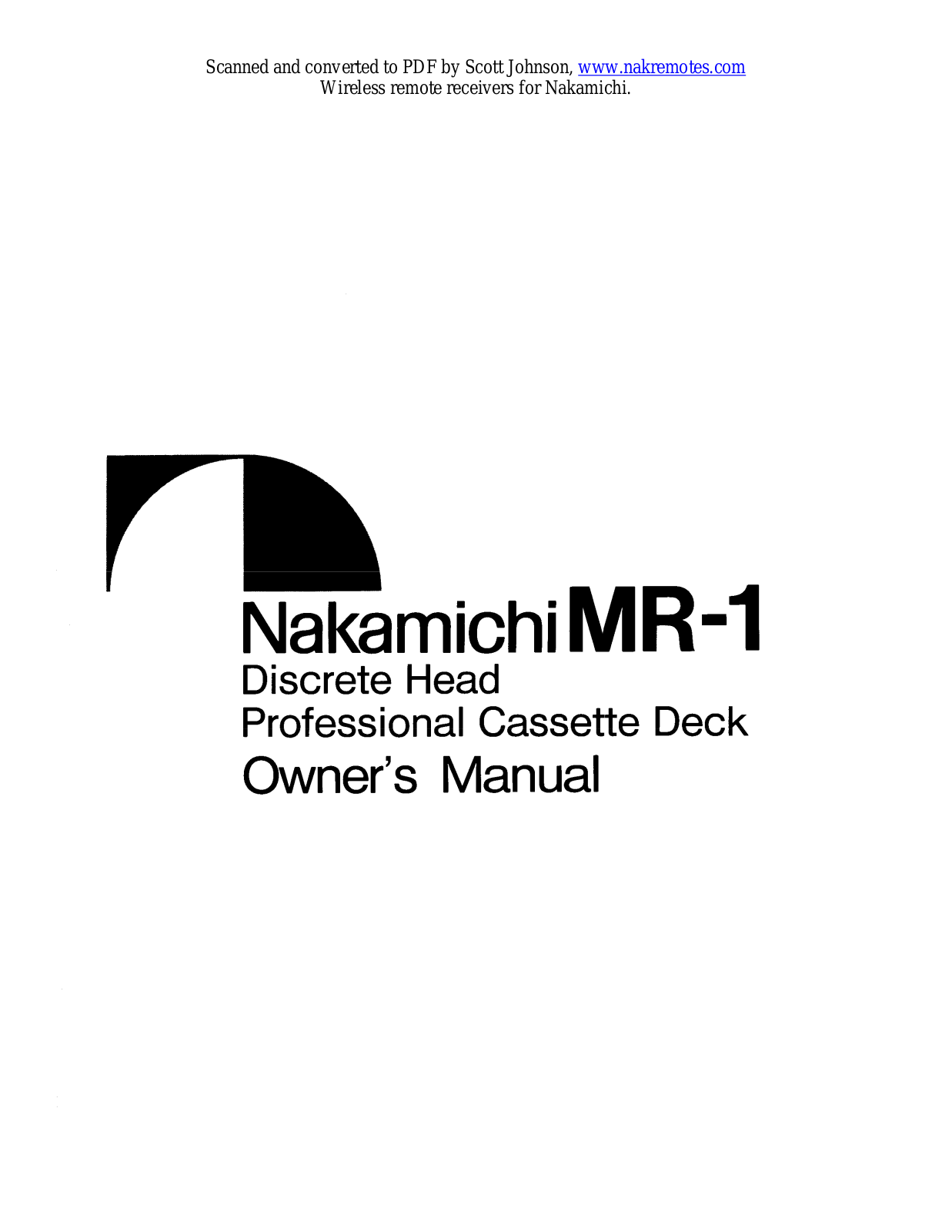 Nakamichi MR-1 Owners manual