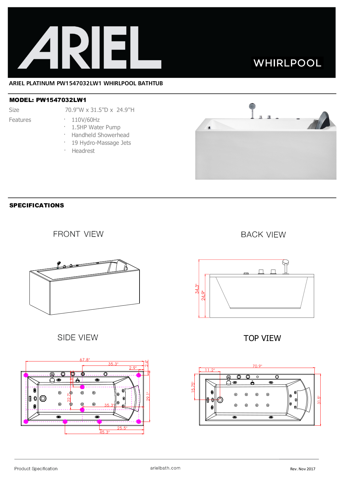 Ariel Bath ZZB1473 Specifications - ManualMachine.com