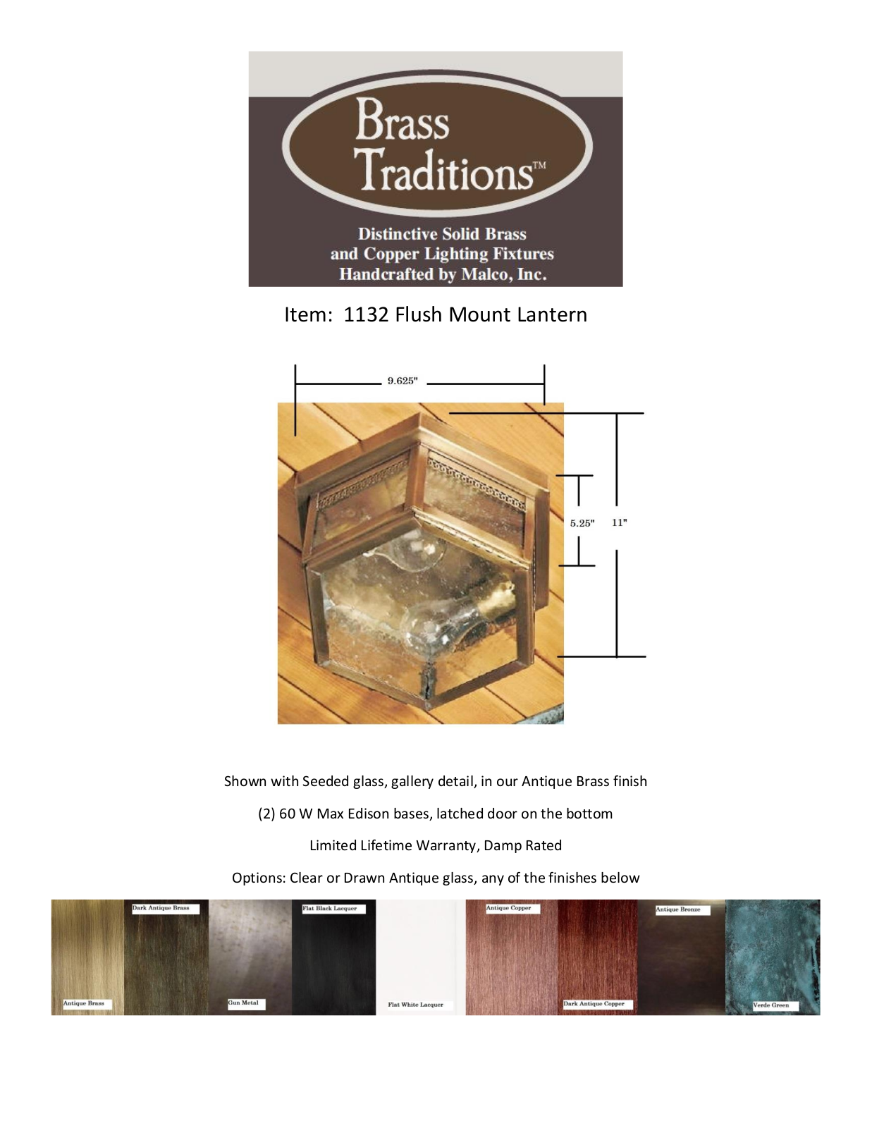 Brass Traditions BRTR1137 Specifications & Dimensions - ManualMachine.com
