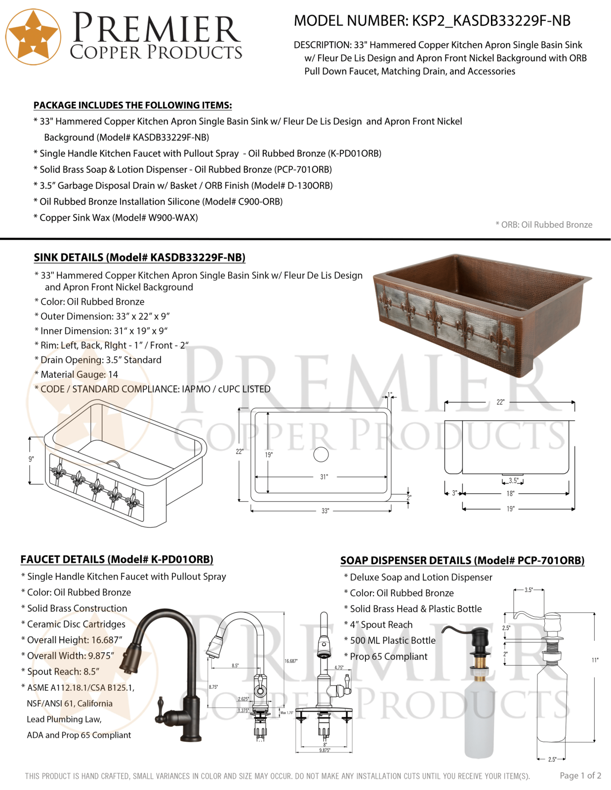 Premier Copper Products IER1879 Specifications - ManualMachine.com