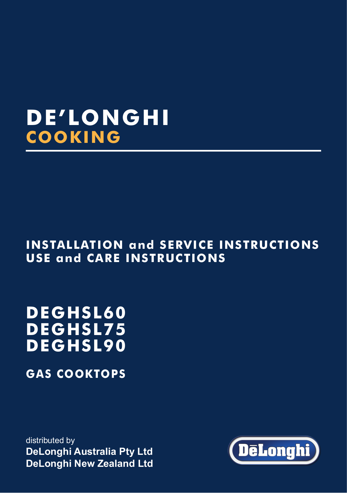 Delonghi DEGHSL60, DEGHSL75 Installation and Operation Guide