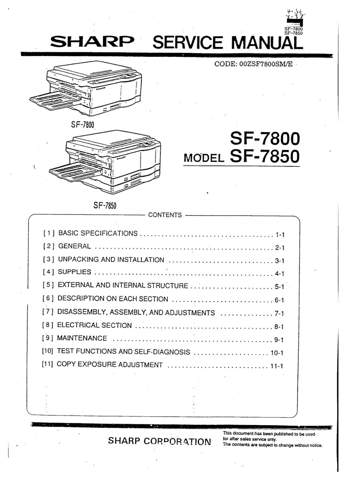 SHARP SF7800 Service Manual