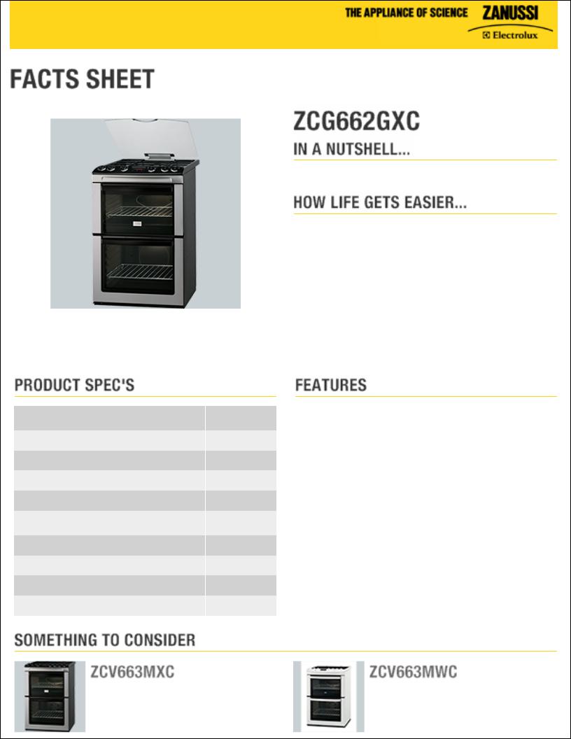 Zanussi ZCG662GXC DATASHEET