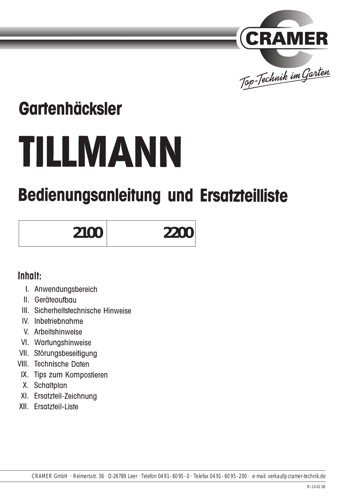 Cramer Tillmann 2200, Tillmann 2100 User Manual