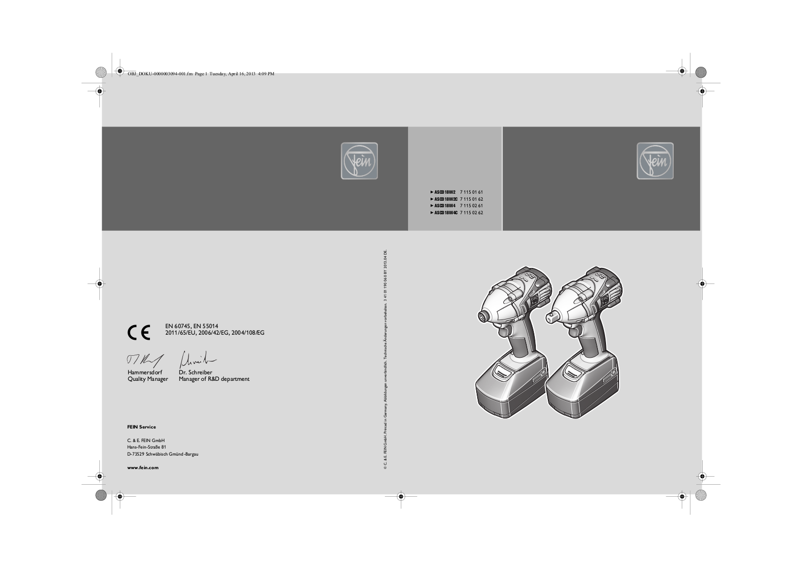 Fein ASCD18W2, ASCD18W2C, ASCD18W4 User guide