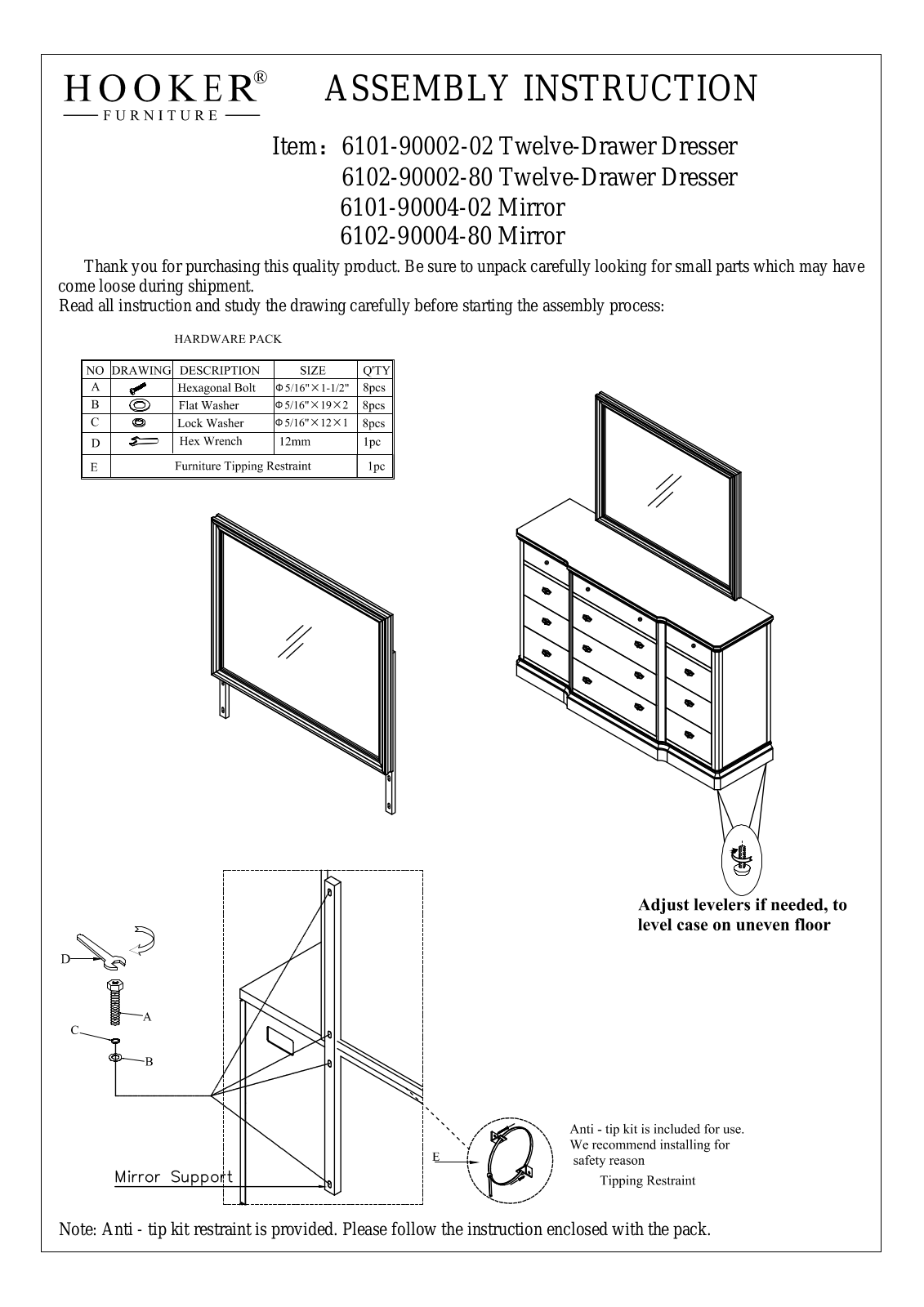 Hooker 6102-90002-80, 6101-90002-02, 6102-90004-80, 6101-90004-02 Assembly Instructions