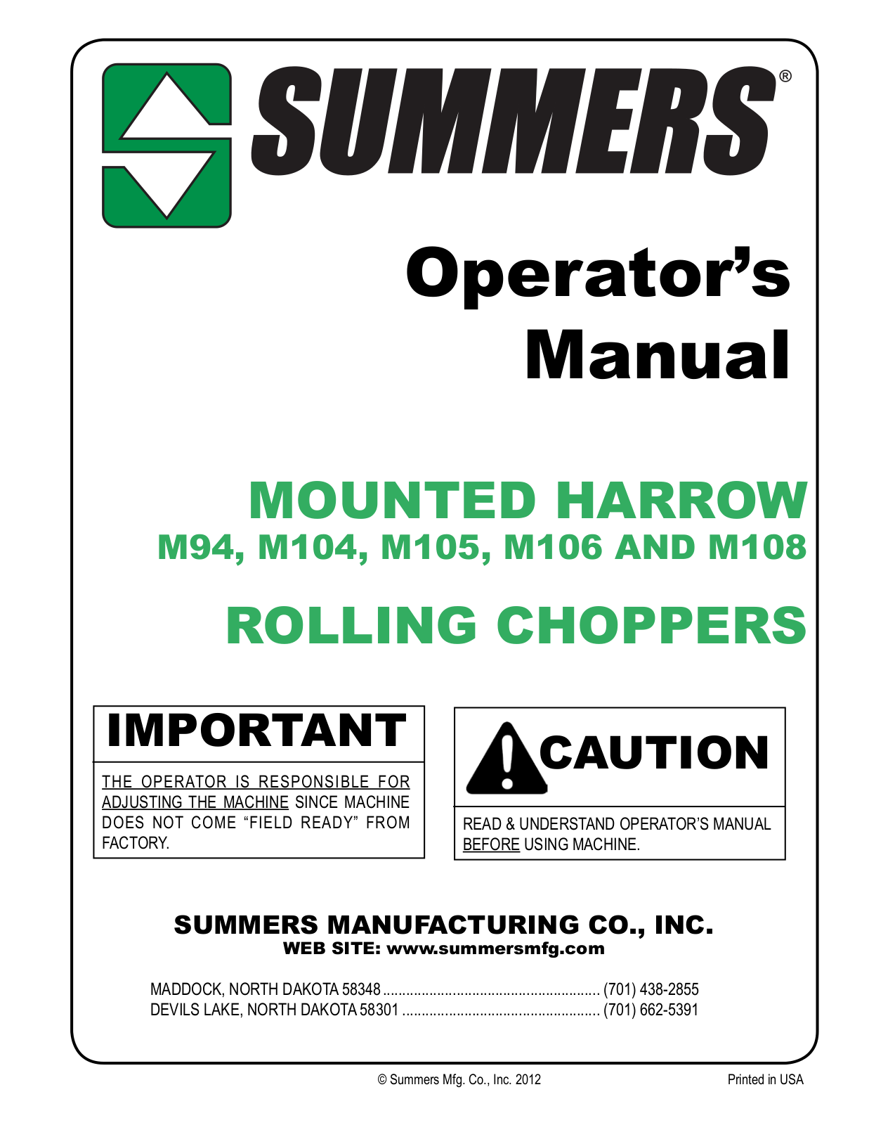 Summers Mounted Attachments User Manual