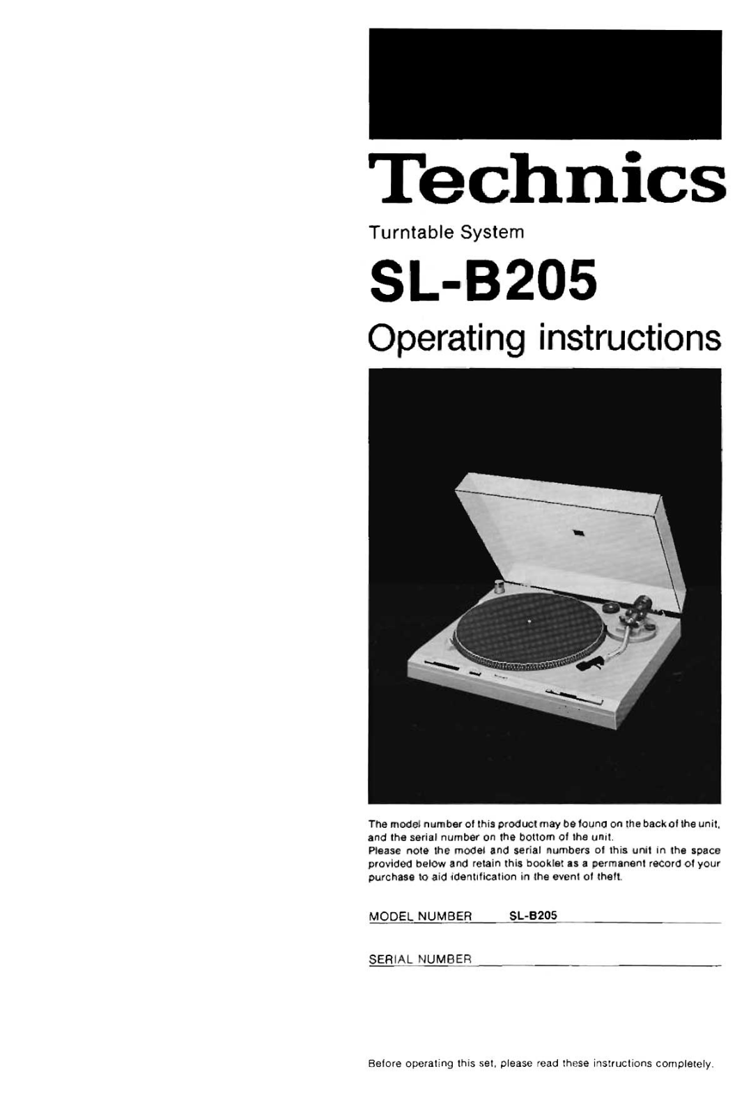 Technics SL-B-205 Owners Manual