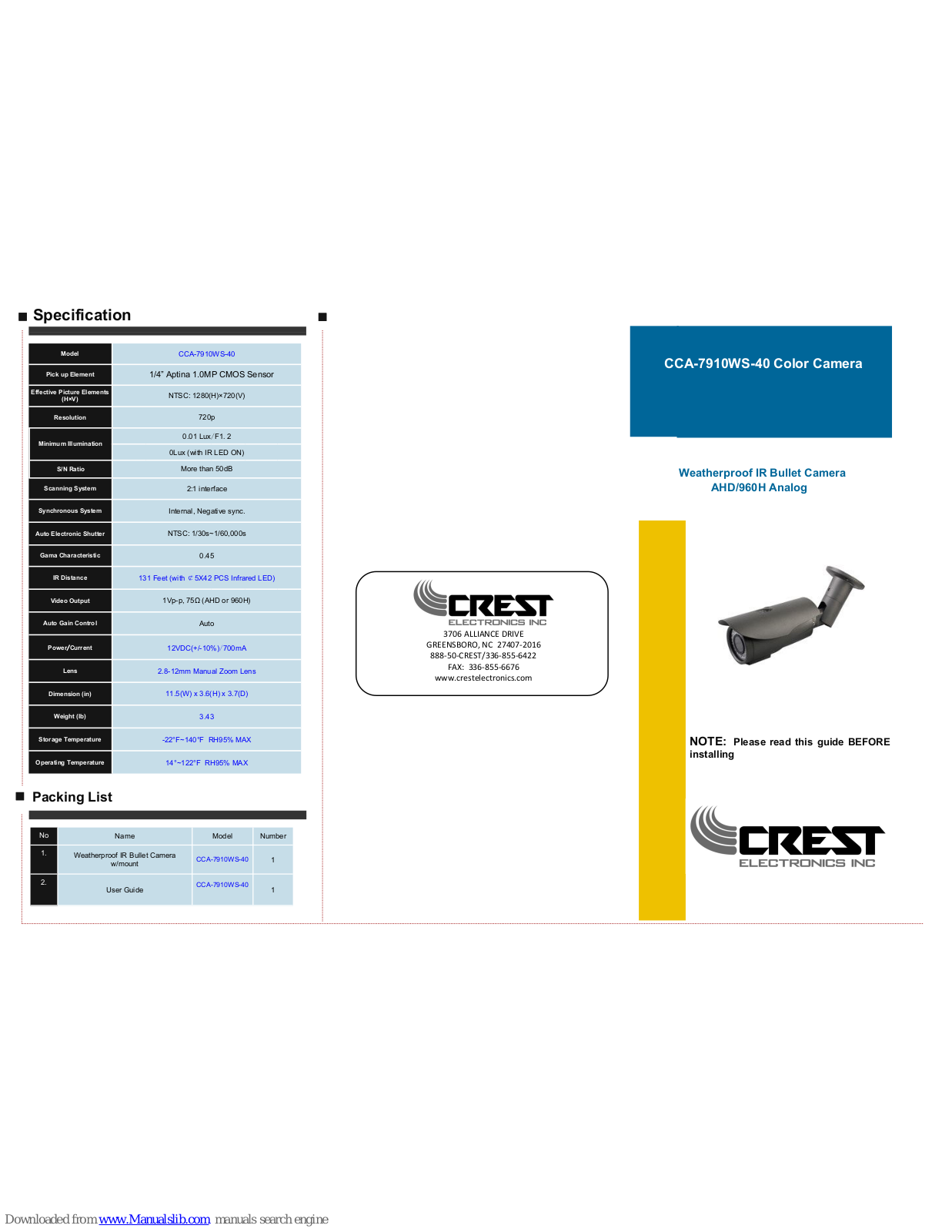 Crest Electronics CCA-7910WS-40 User Manual - ManualMachine.com