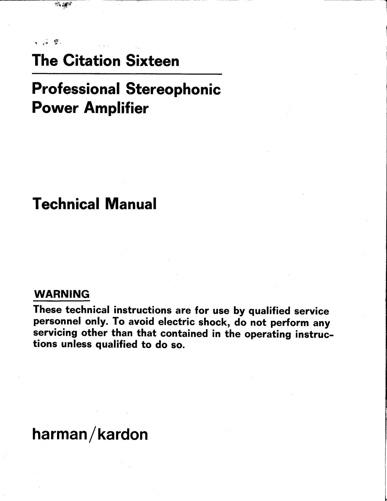 Harman Kardon Citation 16 Service manual