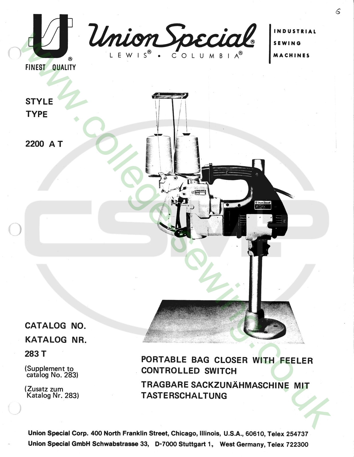 Union Special 283T Parts Book