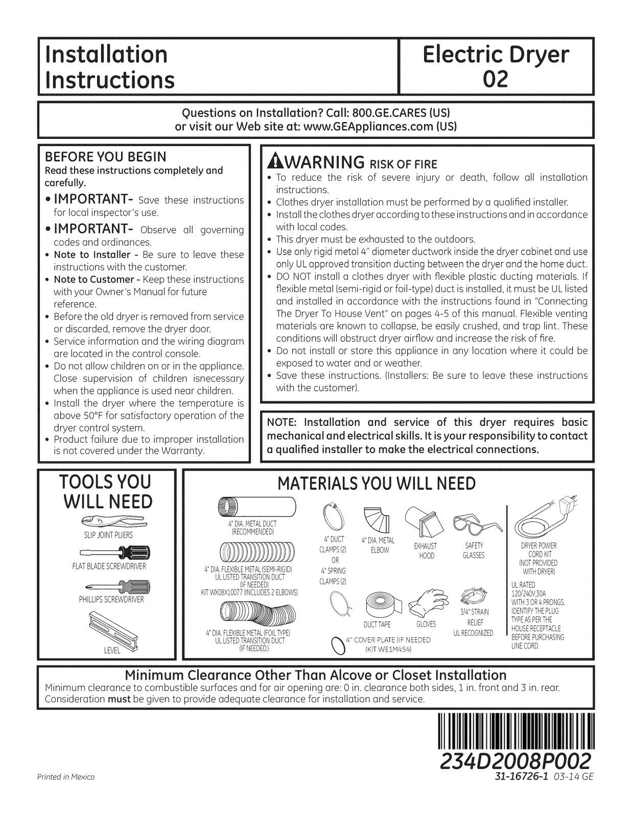 GE GFDL110EH0WW, GFDL110EH1WW, GFDL110EH2WW, GFDN110ED0WW, GFDN110ED2WW Installation Guide - ManualMachine.com